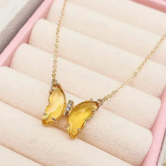 Combo Of 2 Yellow Green Crystal Butterfly Pendant