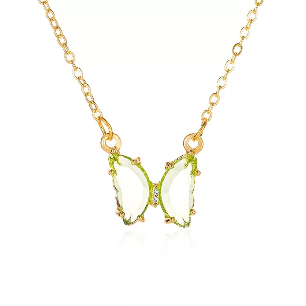 Combo Of 2 Yellow Green Crystal Butterfly Pendant