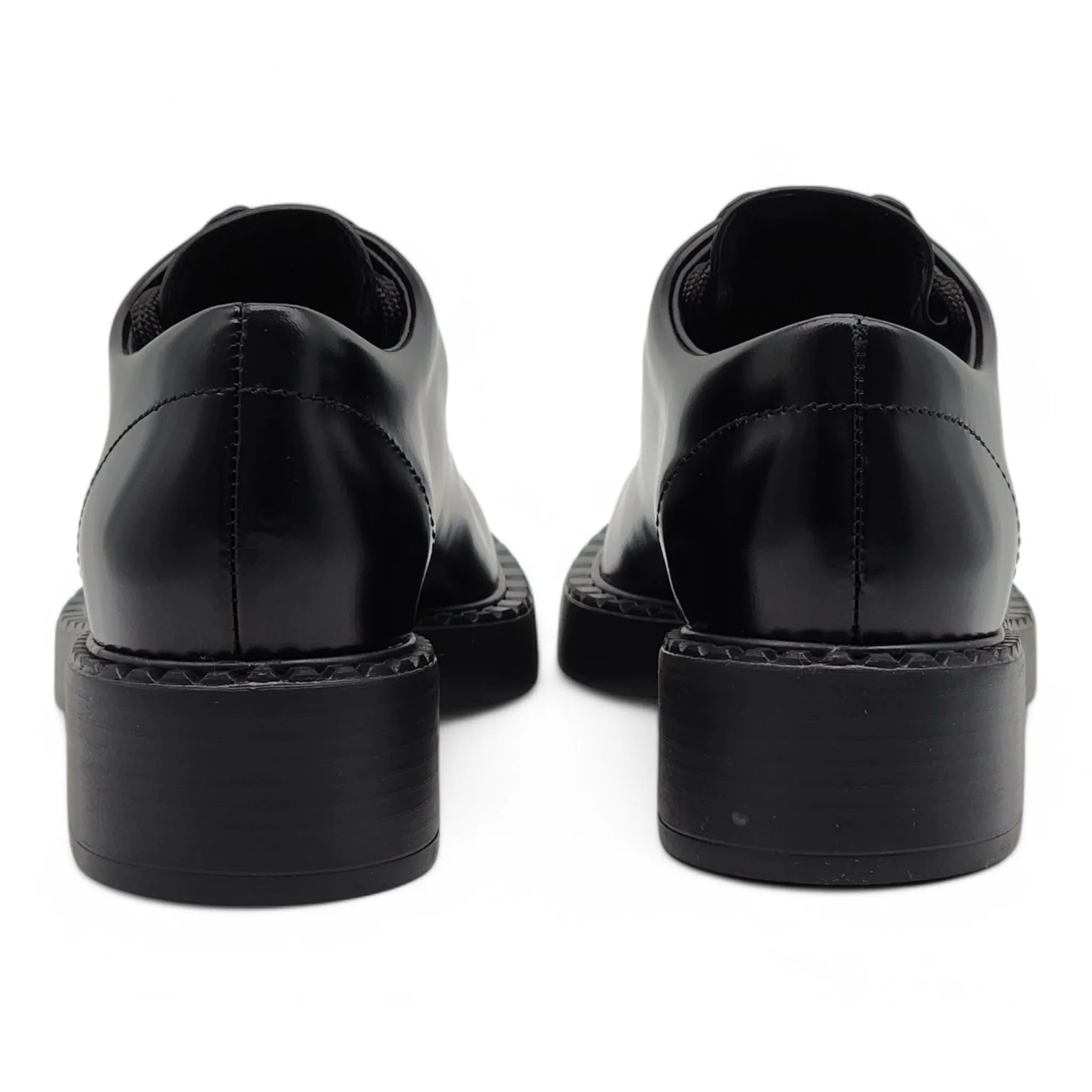 Prada Triangle Logo Lace-Up Shoes - Brushed Leather - Black 35.5