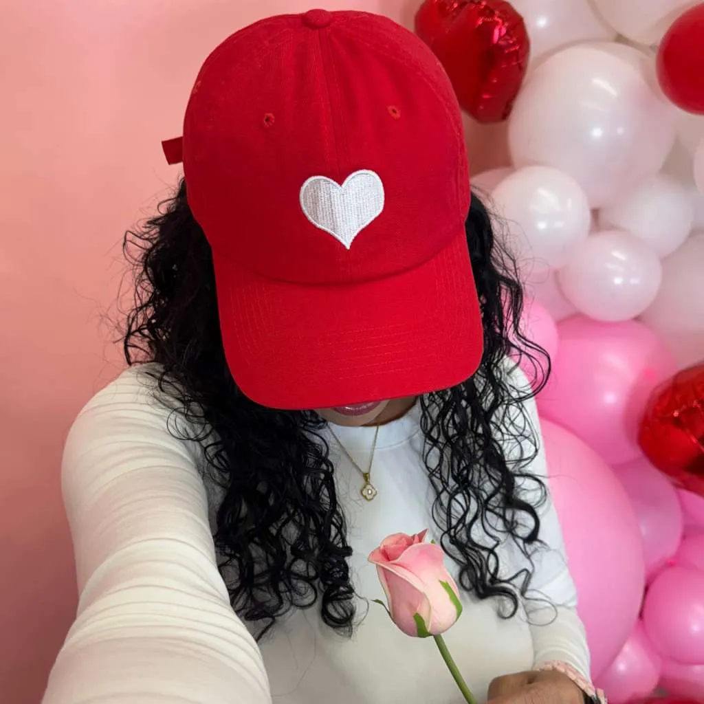 Red Heart Embroidered Baseball Cap – Chic Statement Hat–