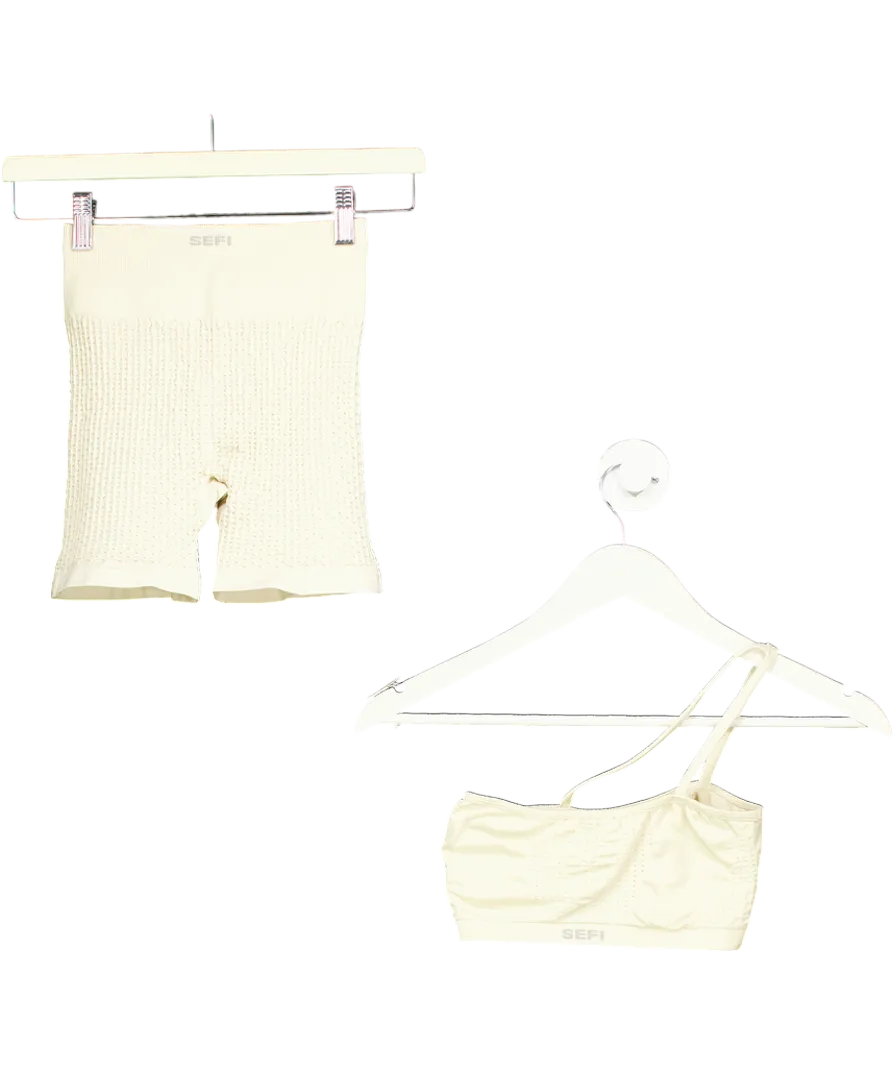 Sefi Beige Waffle Crop Top And Shorts UK XS